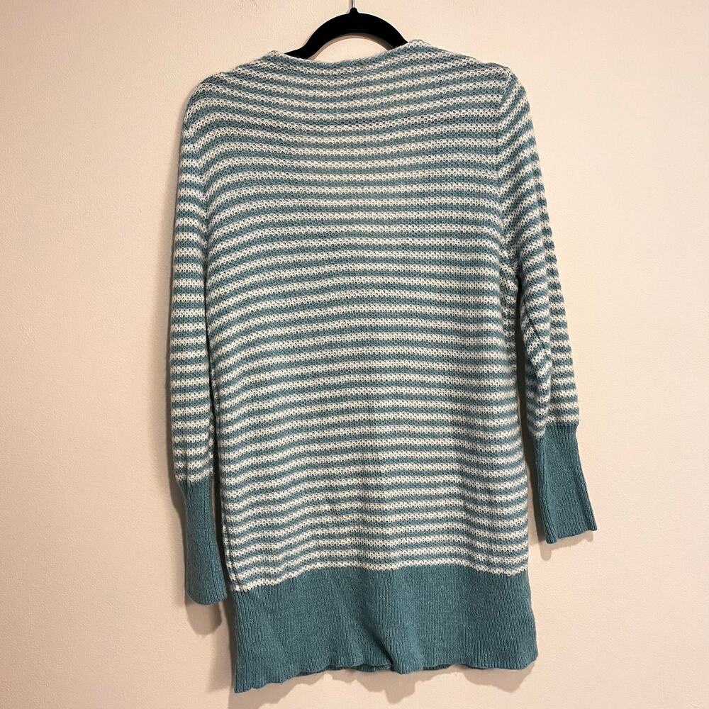 Sundance Sweater White Aqua Stripe Cardigan Lambswool Wool Mohair Blend Large - Picture 2 of 4